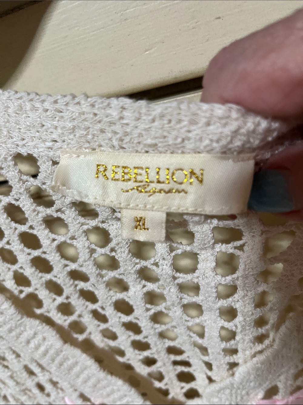 Rebellion White Crochet Open-Knit Cardigan with Pink Ribbon Bows - Picture 2 of 3
